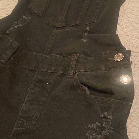 Blue Topic Black Jean Overall Shorts Size Medium Distressed - Picture 10 of 13